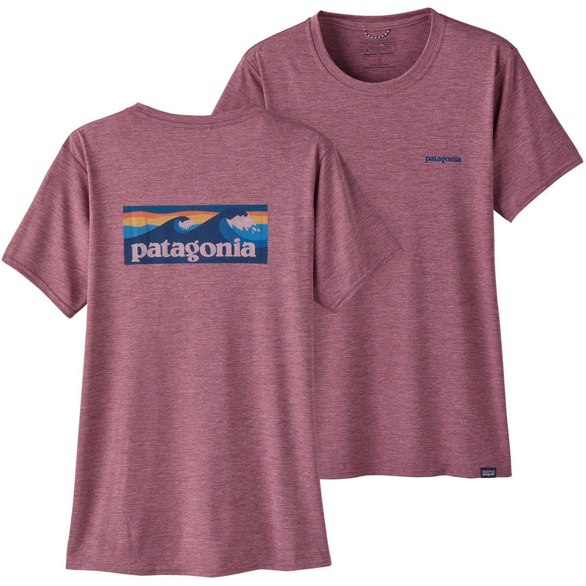 Patagonia Women&#39;s Capilene Cool Daily Graphic Shirt - Waters Boardshort Logo: Evening Mauve X-Dye