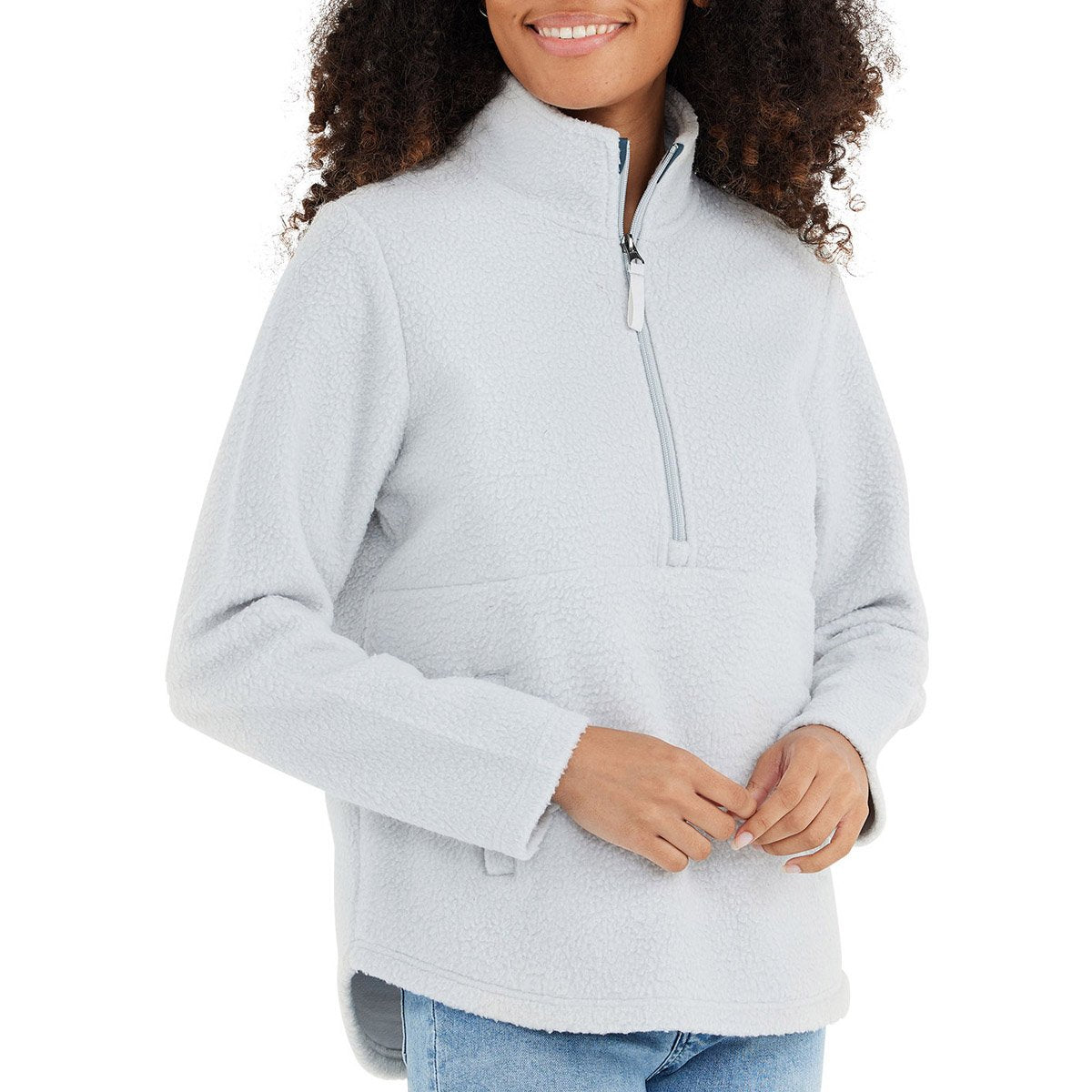 Free Fly Apparel Women&#39;s Bamboo Sherpa Fleece Half Zip Light Grey