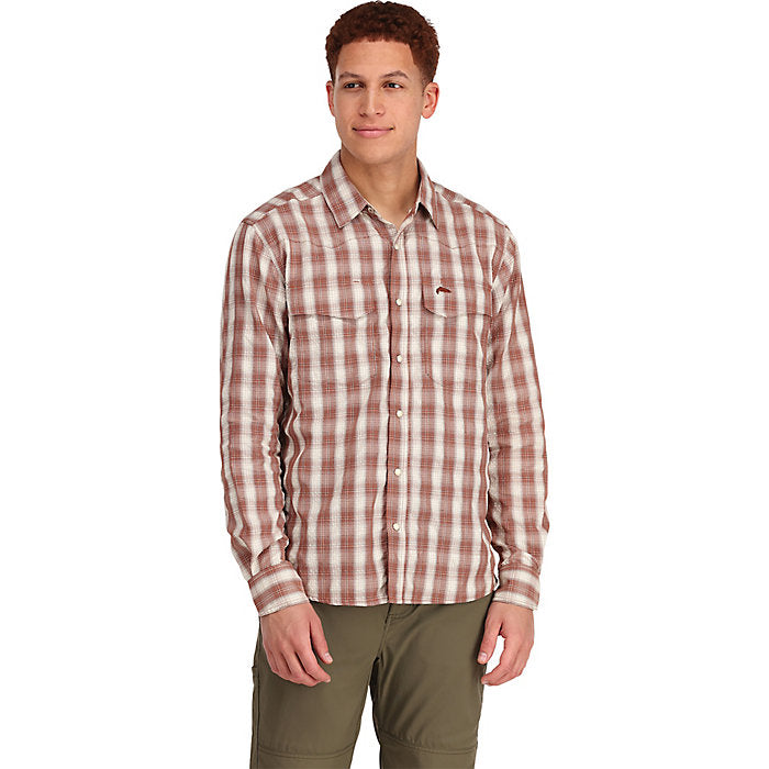 Simms Fishing Men&#39;s Big Sky Long Sleeve Fishing Shirt 1001 Clay/Hickory Plaid