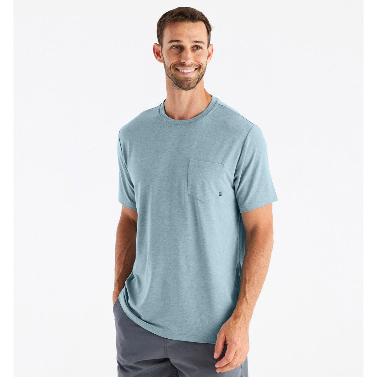 Free Fly Apparel Men&#39;s Bamboo Flex Pocket Tee Heather Tide