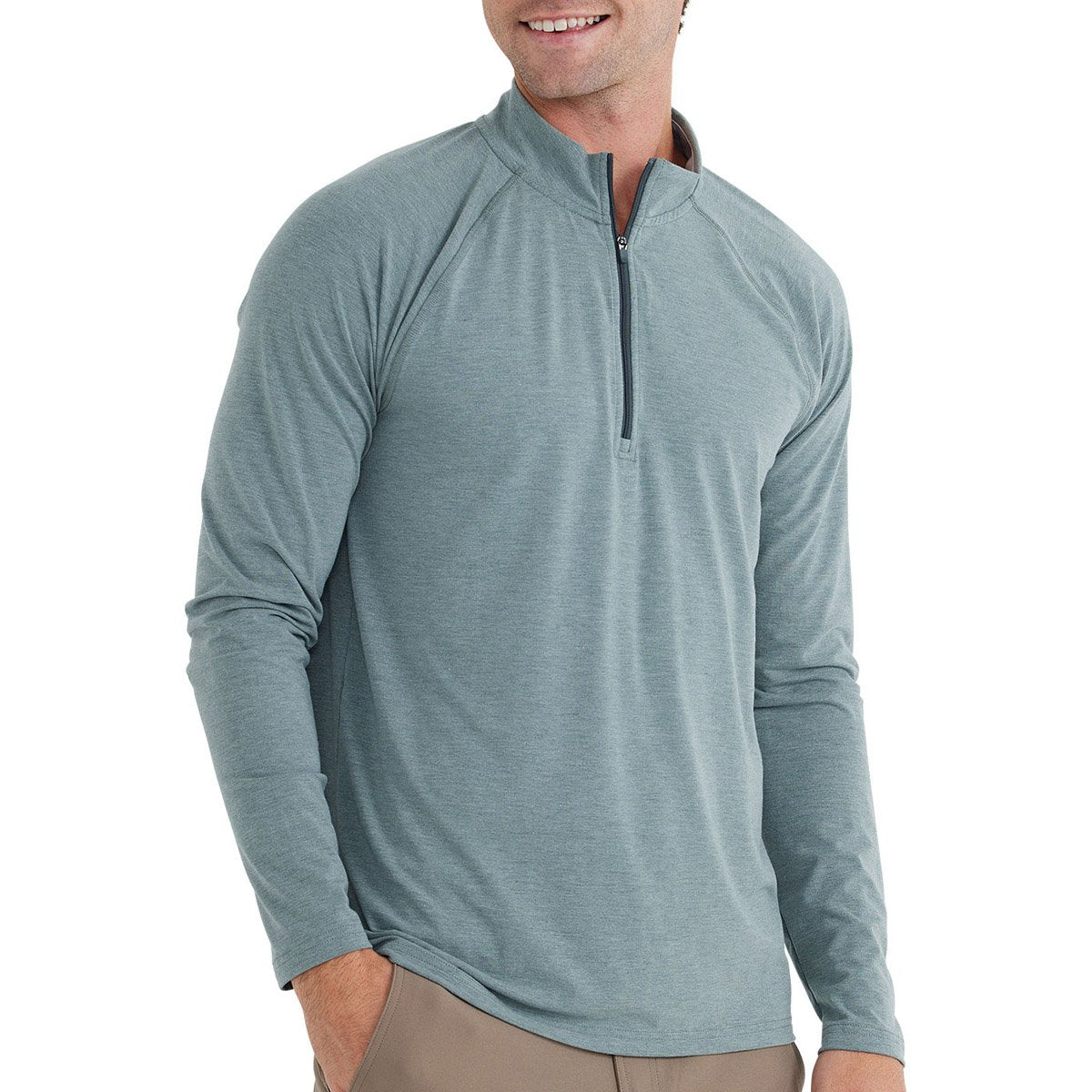 Free Fly Apparel Men&#39;s Bamboo Flex Quarter Zip Heather Juniper