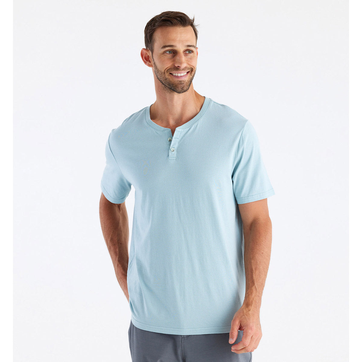 Free Fly Apparel Men&#39;s Bamboo Heritage Short Sleeve Henley Flats Blue
