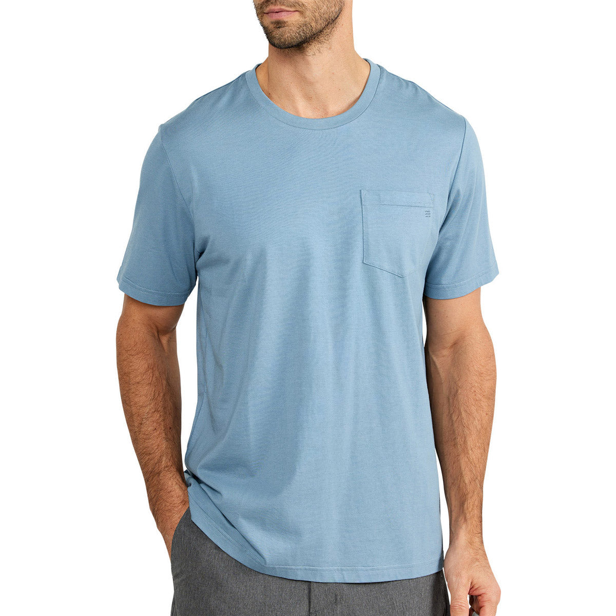Free Fly Apparel Men's Bamboo Heritage Pocket Tee Blue Fog