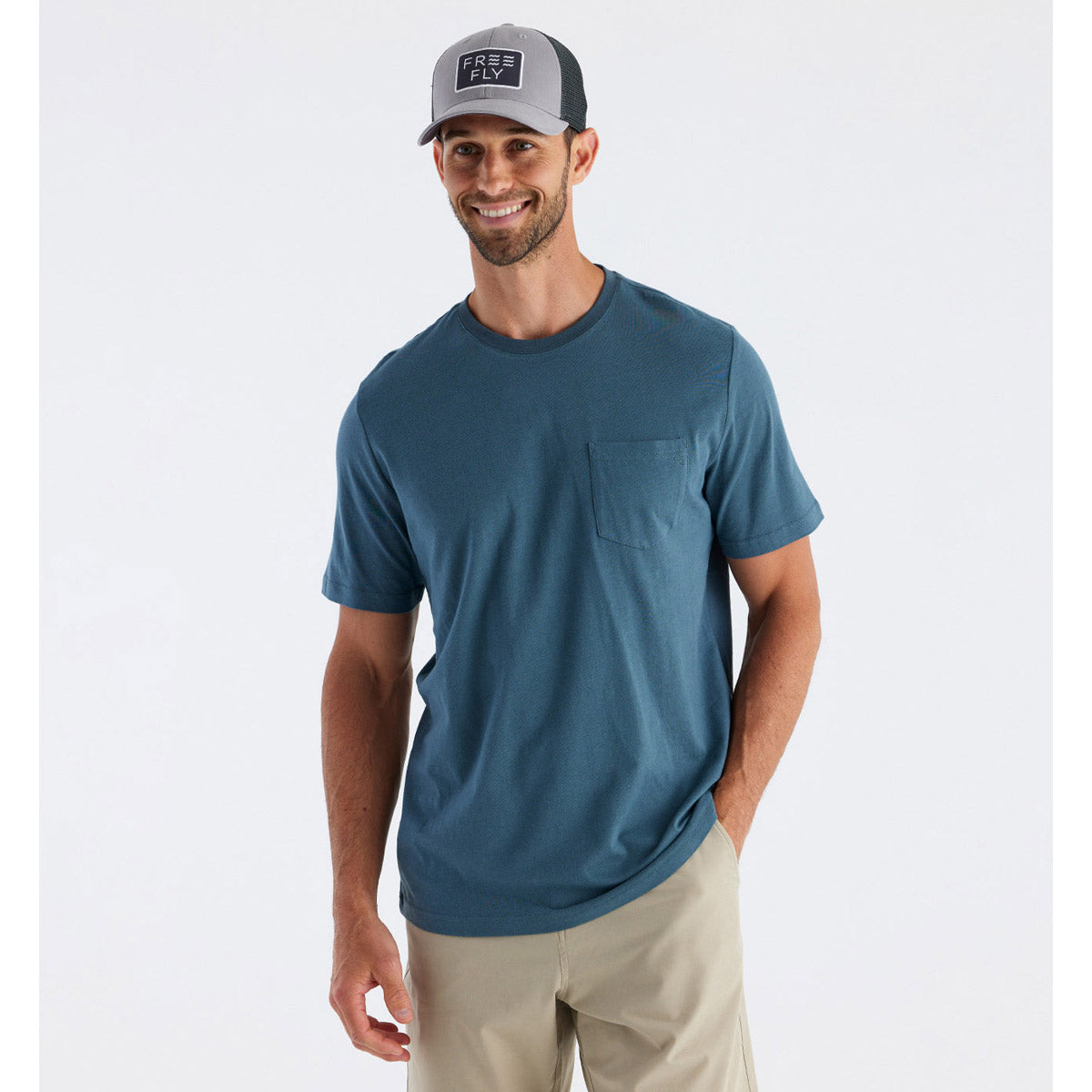 Free Fly Apparel Men&#39;s Bamboo Heritage Pocket Tee late Blue / S