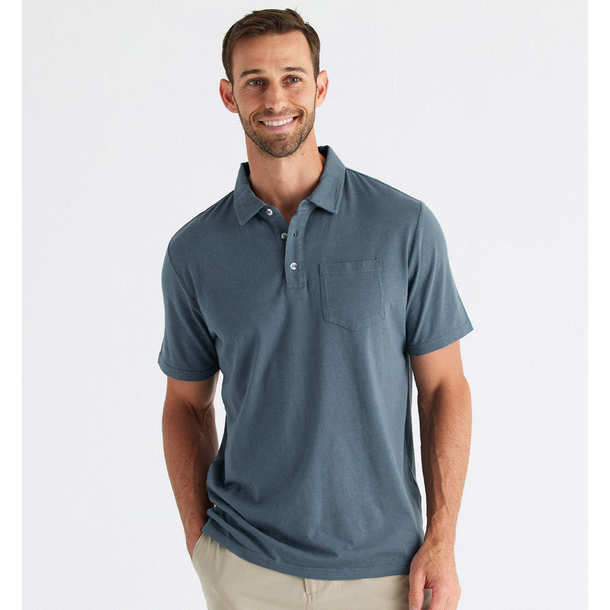 Free Fly Apparel Men's Bamboo Heritage Polo Slate Blue